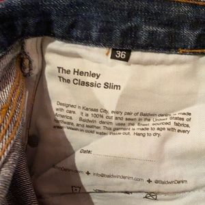 Baldwin men Henley classic slim jeans new